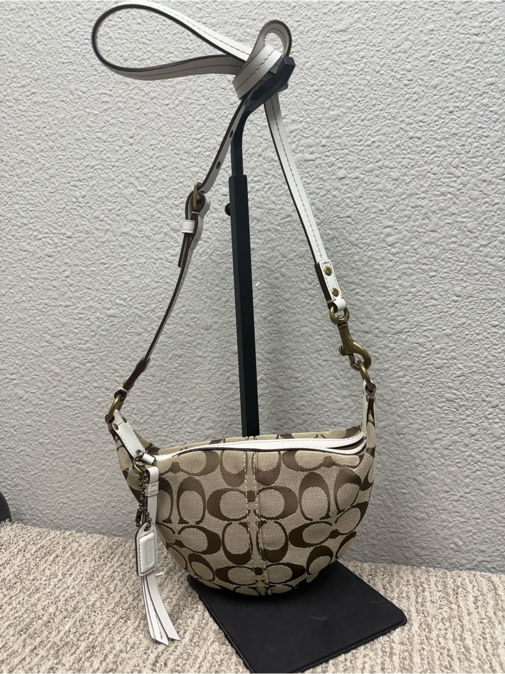 Y2K Coach Khaki/Chalk Mini Crescent Crossbody with Signature C Pattern